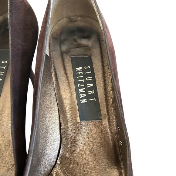 Stuart Weitzman Shoes Suede Brown Kitten Heel SZ7 Round Toe - Picture 10 of 10